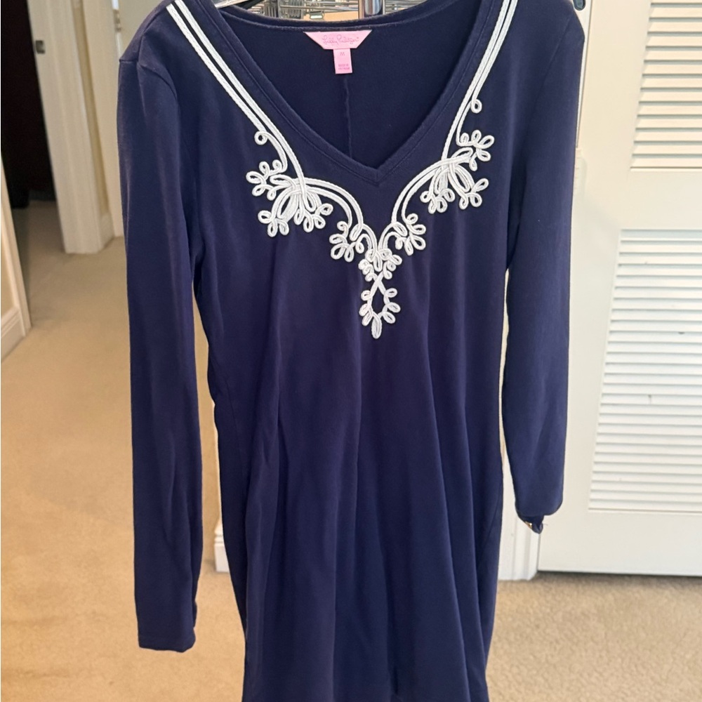 Lilly Pulitzer Navy Dress with White Embroidery